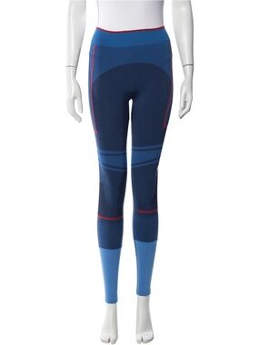 Adidas by Stella McCartney Blue Patterned High-Waist Leggings with Red Trim